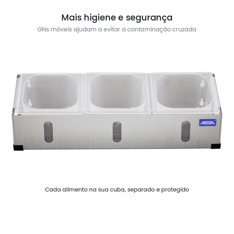 Condimentadora Pizzarola Inox 3 Cubas Acrílico Tampa Individual - Aisa